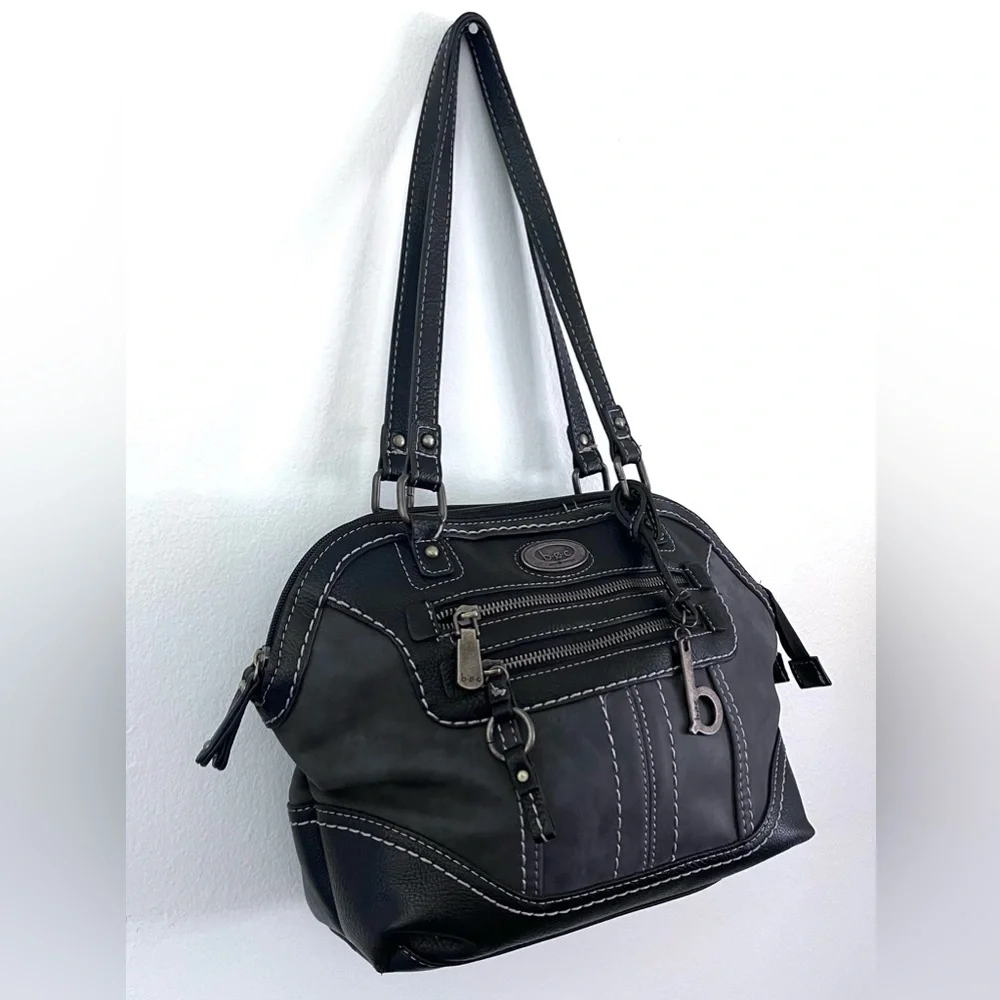 b.o.c. Shoulder Bag Purse Black and Gray Lots of Pockets Brass Hardware
